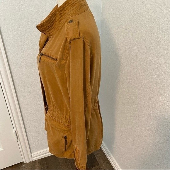 Max Jeans Suede Like Jacket Bomber Moto Safari Rust Multi Zip Pockets SZ S - Picture 6 of 16